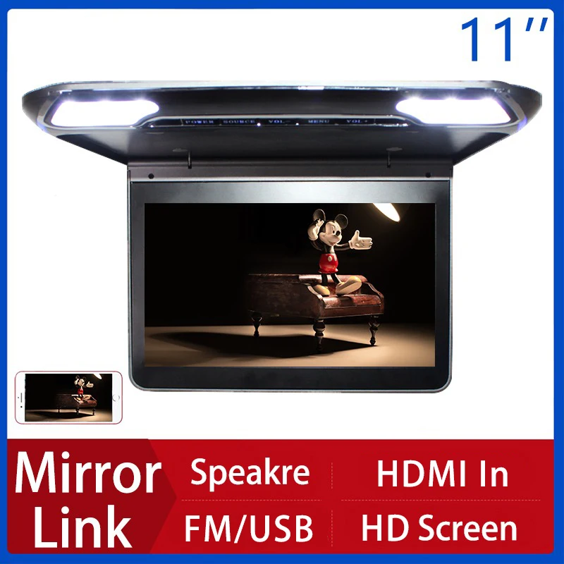 

HD Screen 11.1 Inch Car Video Players 1080P Auto Ceiling TV Roof Mount Display Flip Down Car Monitor USB FM HDMI Mirror Link