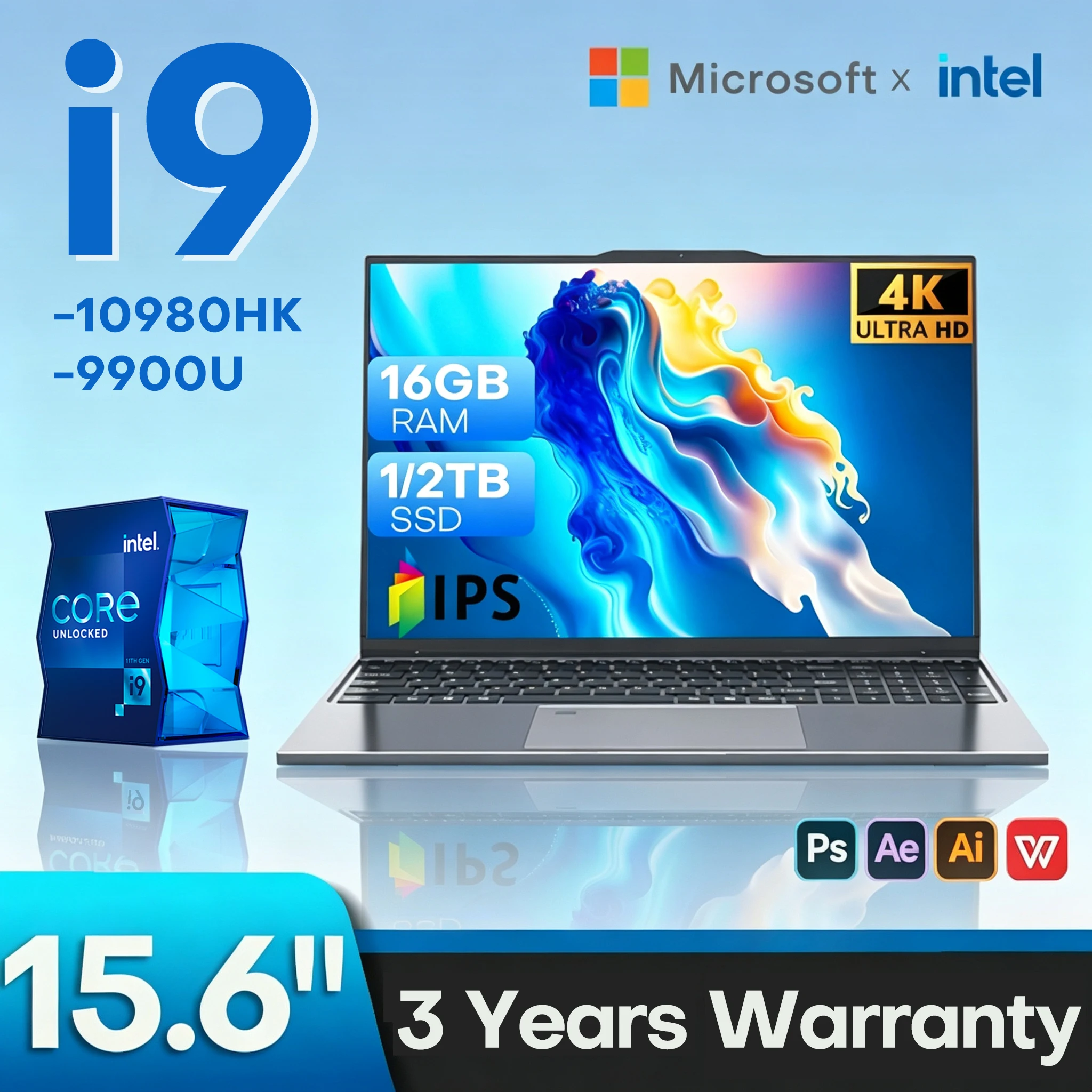 Laptop da gioco portatile, processore Intel Core i9 10980HK 9900U, Windows 11 Pro, laptop per ufficio e lavoro, 16 GB di RAM, SSD da 1 TB o 2 TB, porta USB-C, tastiera retroilluminata, lettore di