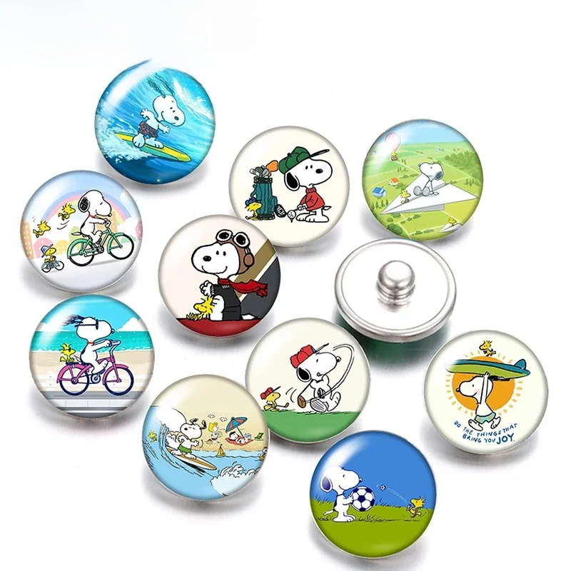 AliExpress MINISO Snoopy surfing pilot cycle 10pcs mixed 12mm/18mm snap buttons for 12mm/18mm snap bracelets DIY snap jewelry keychain