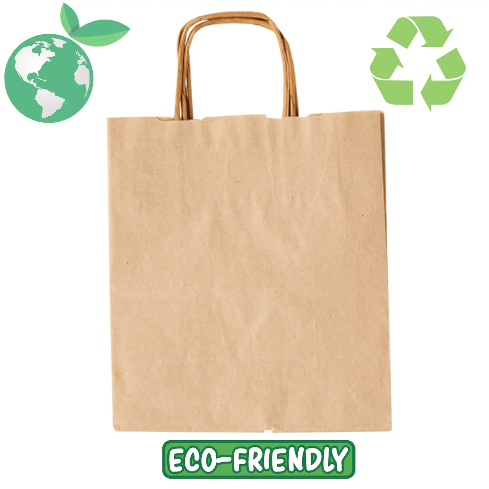 50pcs 20/10/22 Kraft Paper Bag Gift Bags Handles Ecofriendly Takeaway Order Quality Shopping Cafe Restaurant DIY Multifunction