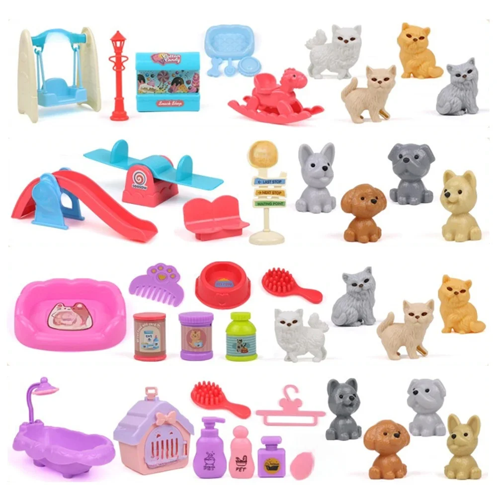 QWZ Pretend Play Toy Fashion Mini Pets Cat Dog House Kennel Bathtub For Children Play House Toy Akcesoria Najlepszy prezent dla dzieci — zdjęcie 2