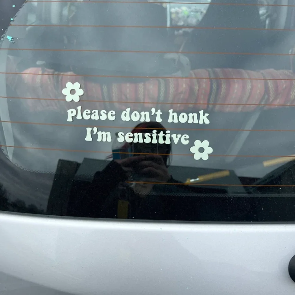 Funny Car Stickers Please Don\'t Honk I\'m Sensitive Text Design Vinyl Decals Auto Waterproof Decors Bumper Rear Window Sticker