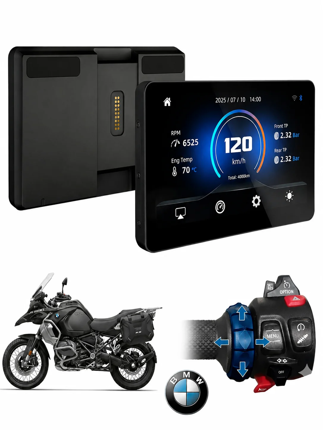 6,2 Zoll Kabelloses Motorrad-CarPlay & Android Auto für BMW Motorräder - Native Wonder Wheel, 1200-Nit, IP69, Plug & Play