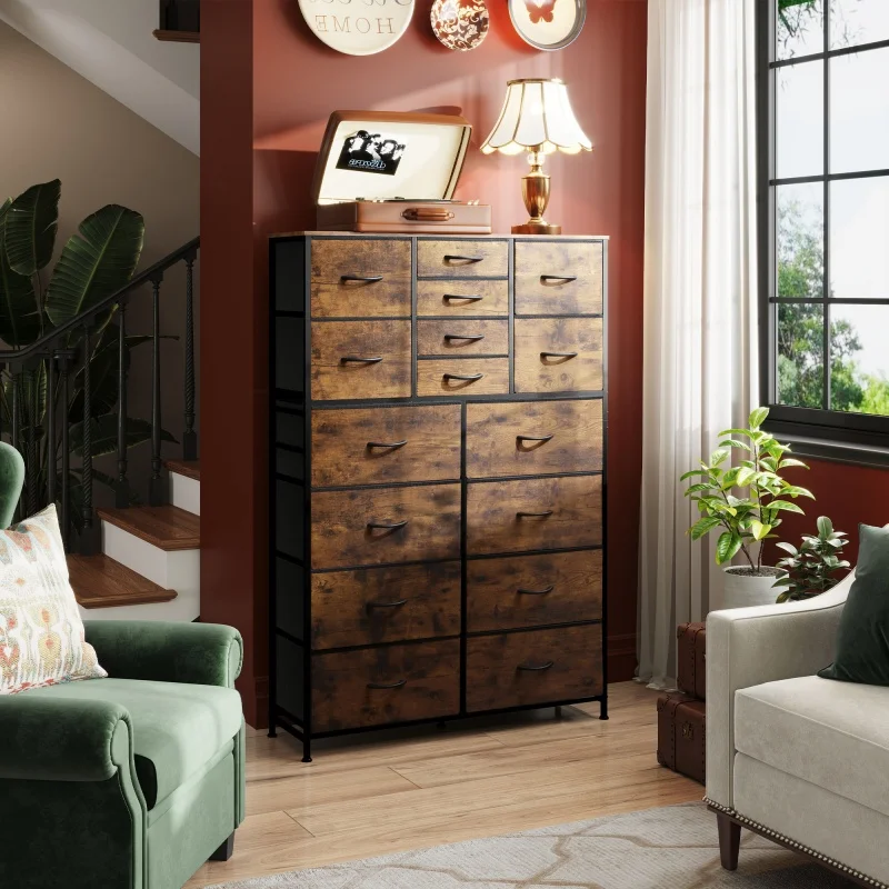 

GALAXHERO 16 Drawer Fabric Dresser Storage Organizer for Bedroom Closet Hallway with Fabric Bins Tall Chest of Drawers