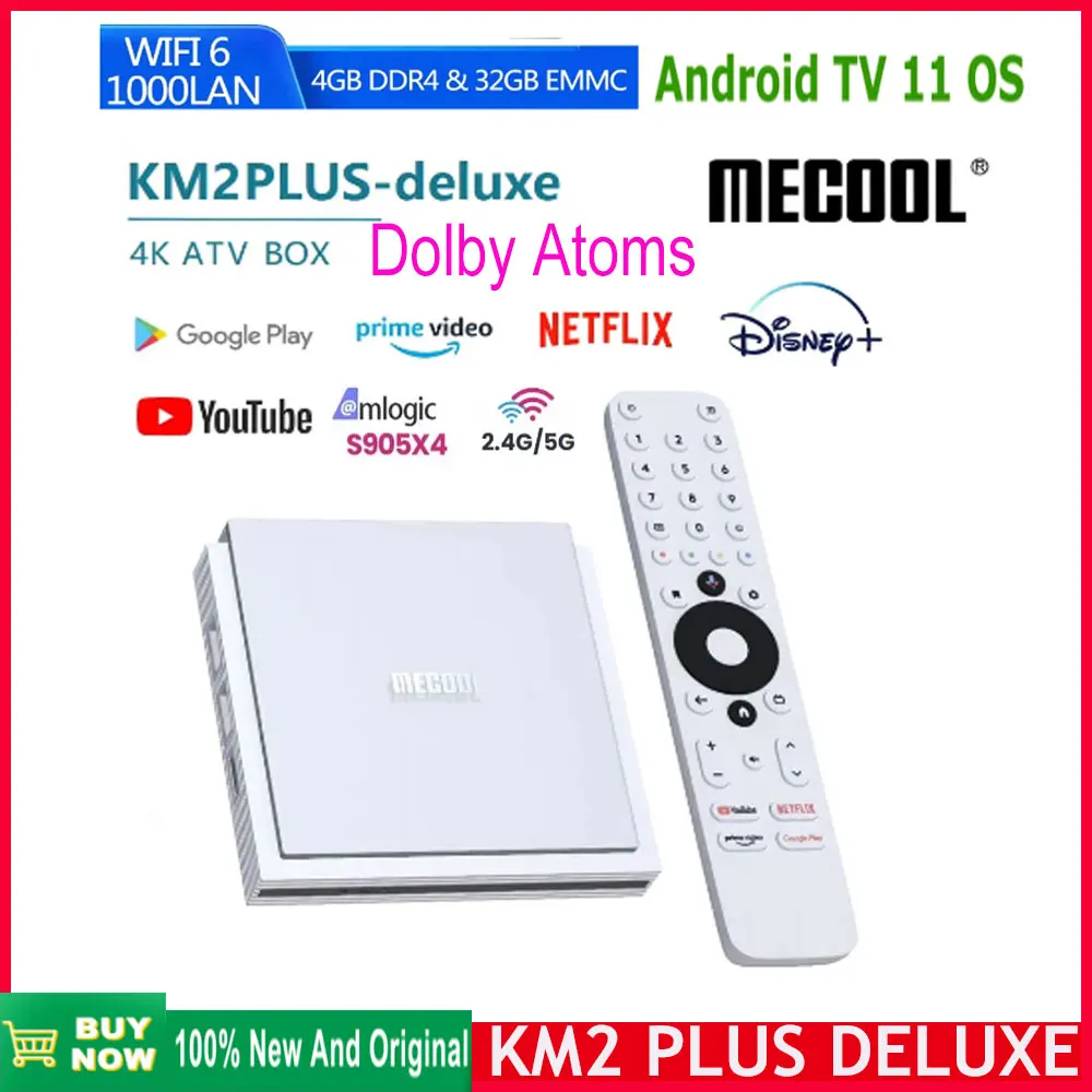 オーディオTVBox Mecool-KM2 Plus Deluxe,4GB,ddr4,32GB, Android 11, Google認定,netflix,4k,atv,wifi,6,dollby atmos,最新,2022