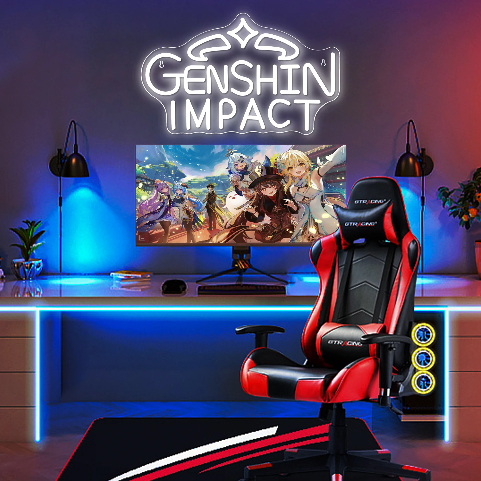 Genshin Impact Neon Light, USB Powered, Switch Control, Suitable for Game Room, Bedroom, Living Room, Great Gift for Genshin Imp