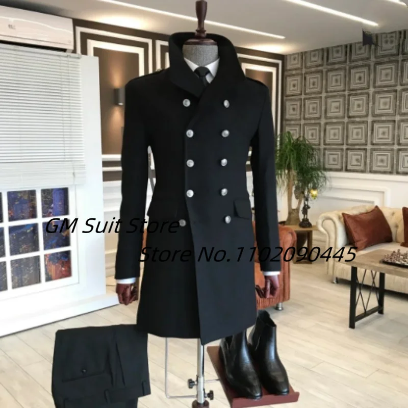 Traje largo de estilo británico para hombre, abrigo ajustado de negocios de doble botonadura con solapa guapo, cálido e informal, Color sólido,