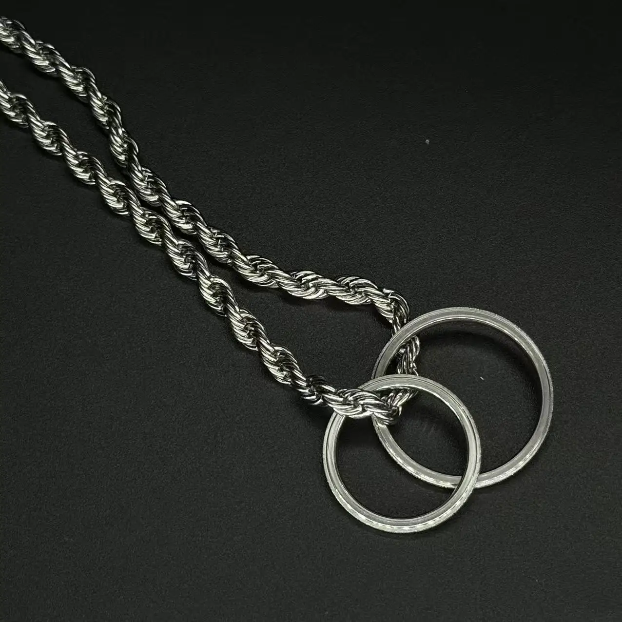 سلسلة ملتوية + مجموعة حلقات مزدوجة، للجنسين - مجموعة قلادات سلسلة كوبية هدية مجوهرات بسيطة مقاس 20 بوصة