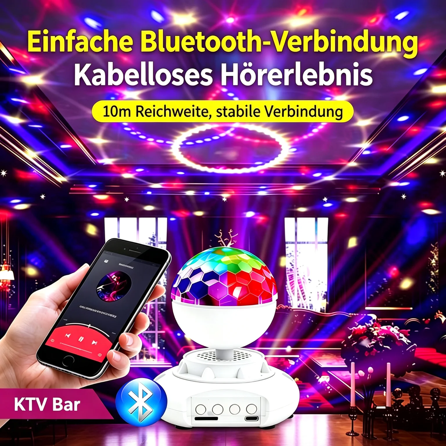 Bola Mágica RGB Giratoria con Luces LED para Escenario, Altavoz Inalámbrico TF/USB con Música, Lámpara Proyectora para Fiestas, DJ, Karaoke, Altavoz de Bola de Discoteca Bluetooth Recargable para el Hogar