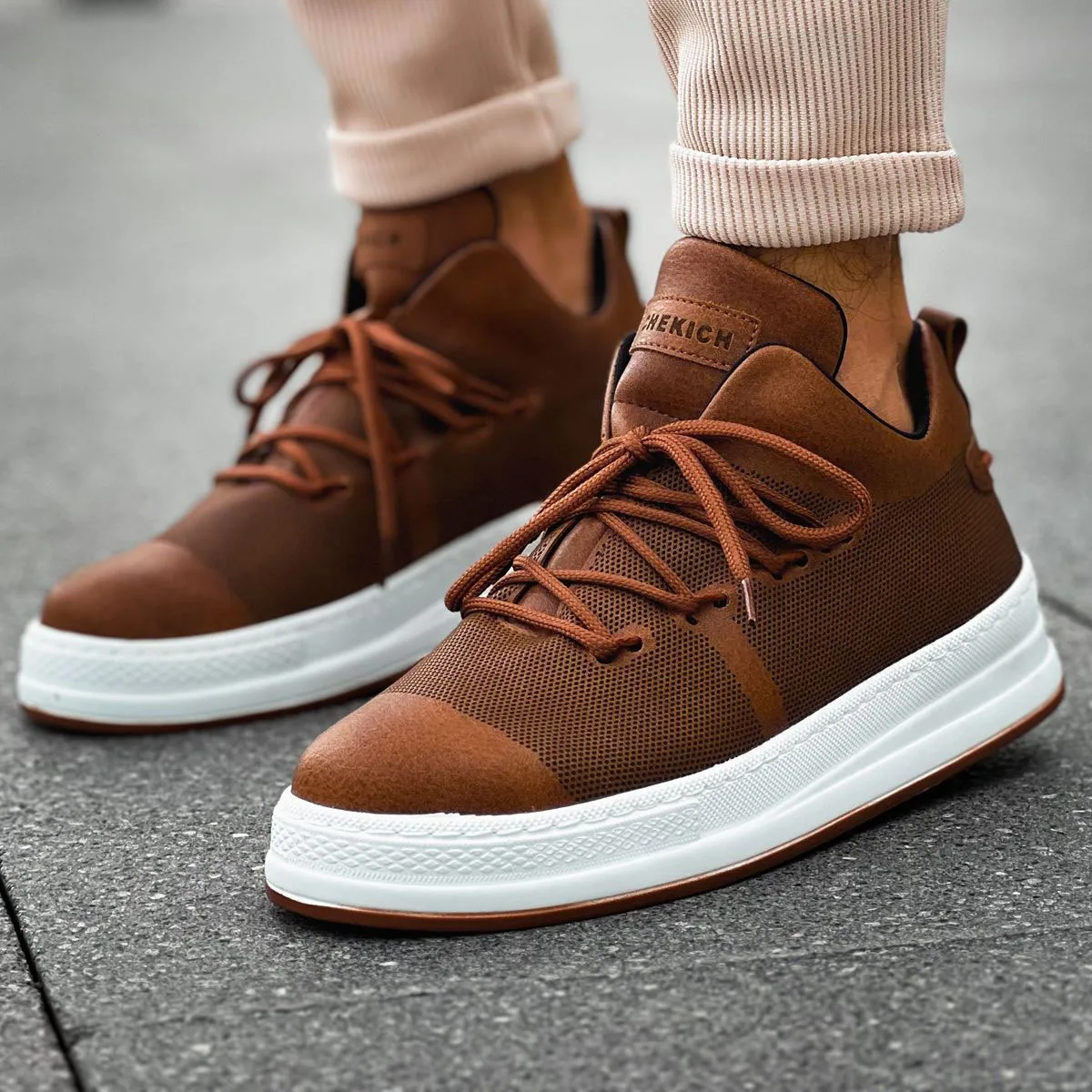 

CHEKICH Original Brand Tan 2024 Men's Sports Shoes High-soled Elastic band Laced, Daily Sneakers Lacer CH219