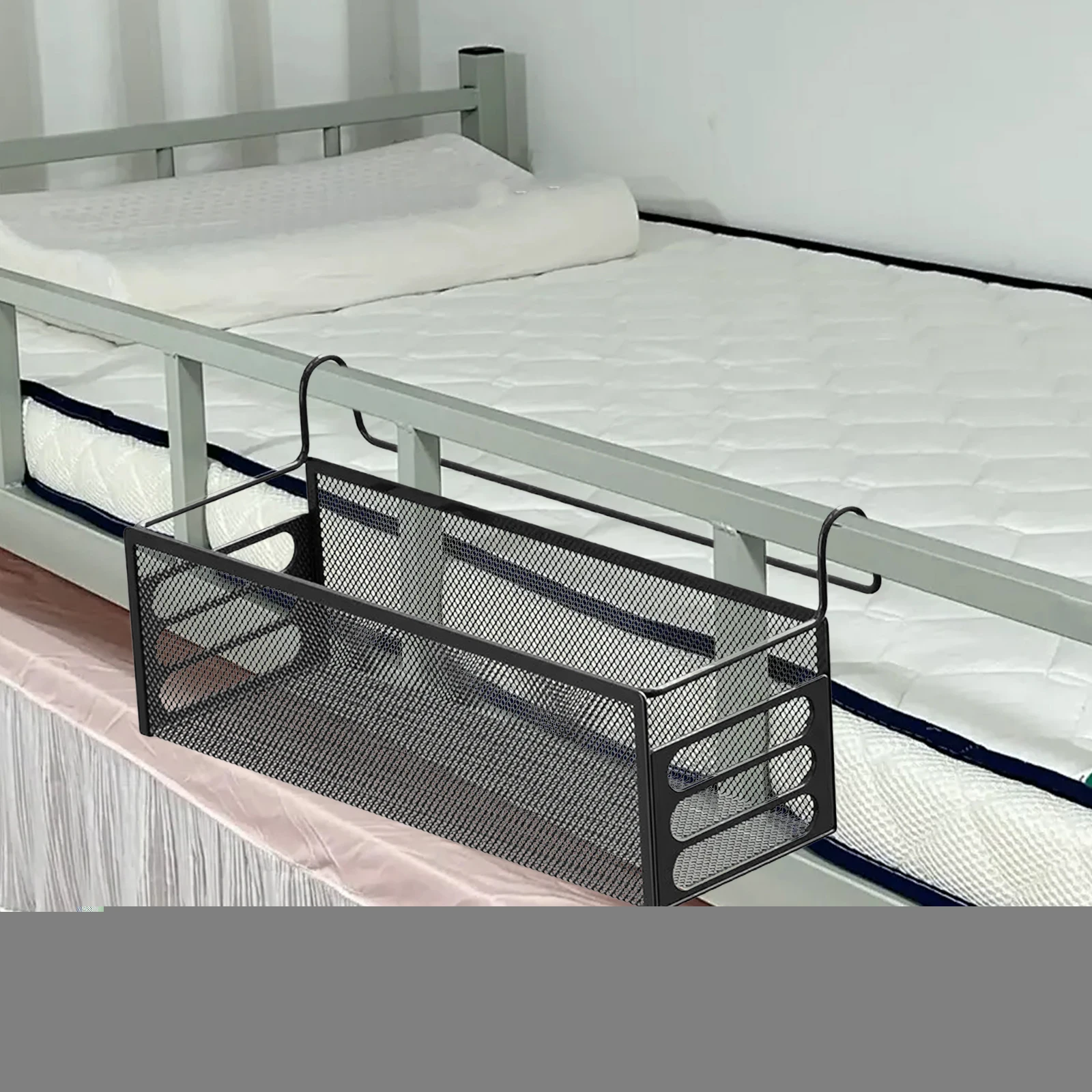 سلة تخزين معلقة بجانب السرير، موفرة للمساحة، رف معدني متعدد الوظائف بجانب السرير لسرير مكتب الفندق وغرفة النوم والسرير بطابقين