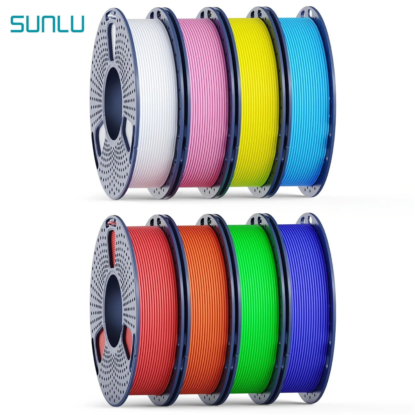 Filament PETG Haute Vitesse SUNLU 1.75mm : Lot 8 couleurs 250g (total 2kg) - Blanc, Rouge, Orange, Jaune, Vert, Bleu, Rose