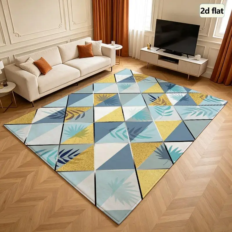 1PC Geometric Palm Leaf Pattern Blue Yellow Gray Area Rug Rugs For Bedroom Front Porch Rugs Large Front Door Mat Outside Entrance Western Washable Rug Boho Area Rug Bathroom Dining Room Bedroom Kitchen