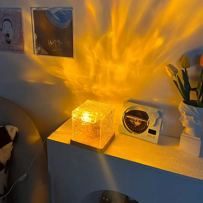 Rotating water ripple night light creative bedside flame atmosphere light romantic mood bedroom starry sky projection light