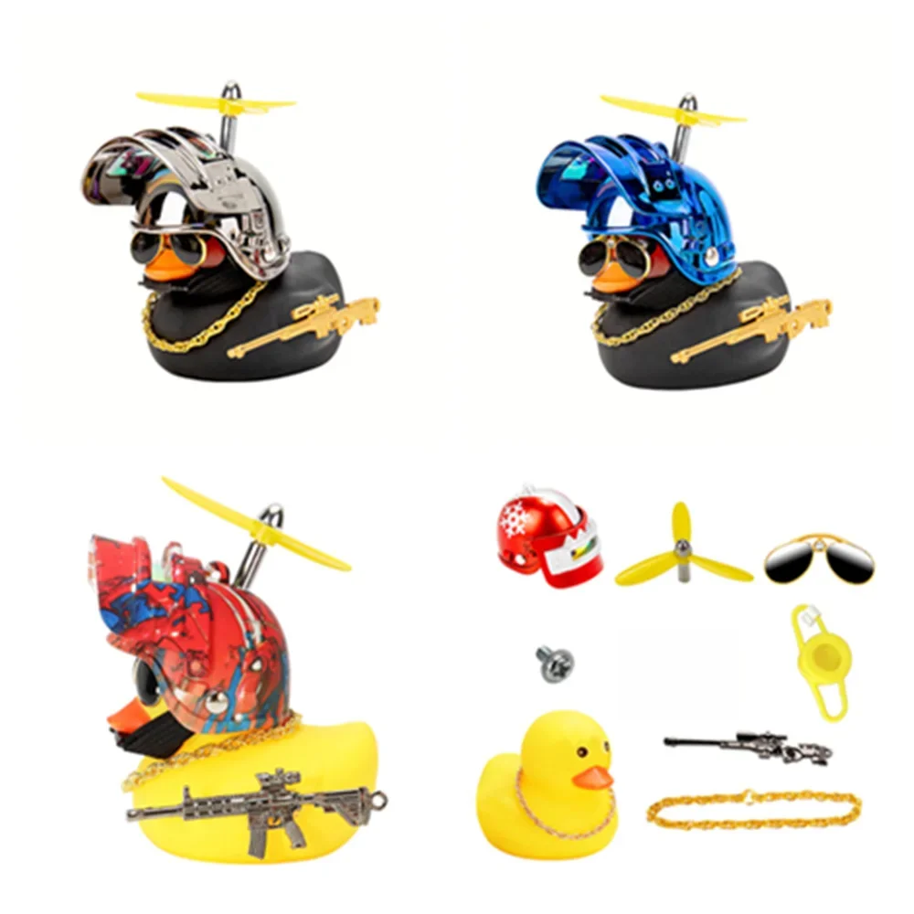 AliExpress Cute Rubber Duck Toy Level 3 Helmet Yellow Black Duck Decorations Bike Gadgets with Propeller Car