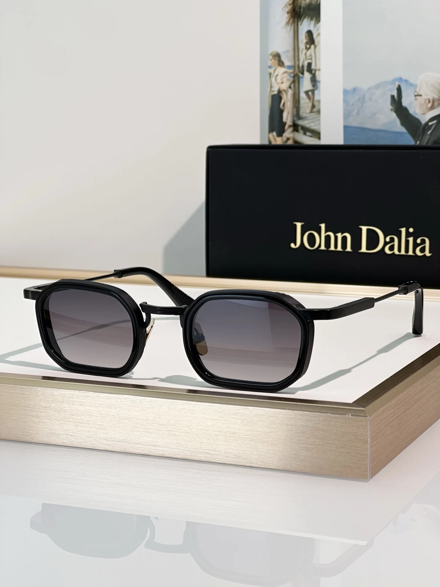 Voor JOHN DALIA JD JEAN Zonnebril met aluminium frame, unisex, luxe premium UV400, zakelijk, gepolariseerd, klassiek, vrijetijdsbril, met doos