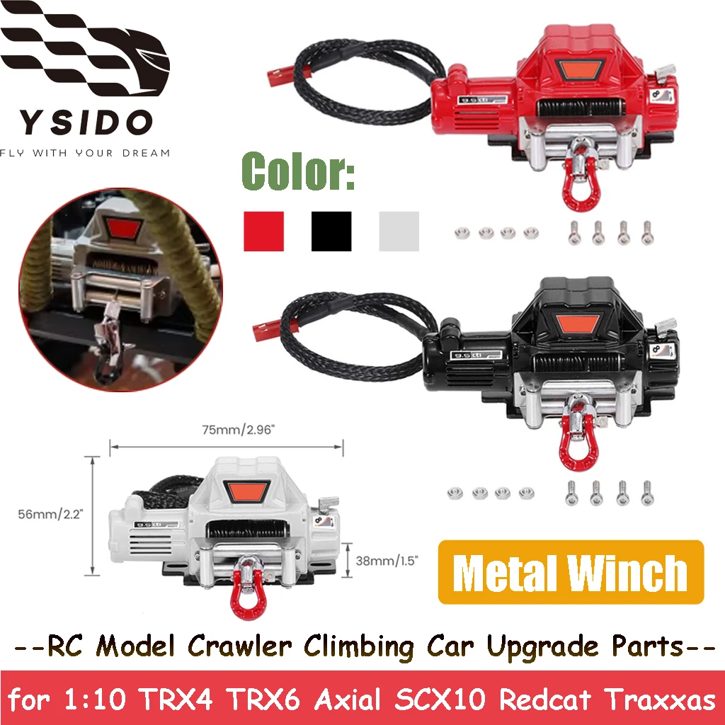 YSIDO Metal Winch Remote Control Simulation Pull Toy Model Winch for 1:10 TRX4 TRX6 Axial SCX10 Redcat Traxxas RC Crawler Cars