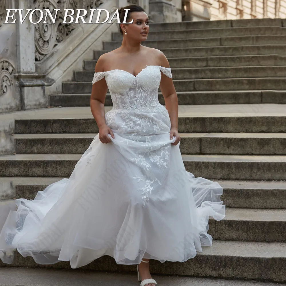 Evon Bridal oversize hors épaule robe de mariée a - word applique tulle sweetheat gilet novias Boda robe de mariée sur mesureEVON BRIDAL-Robe de Mariée Surdimensionnée en Tulle, Ligne A, Éducative, Sur Mesure