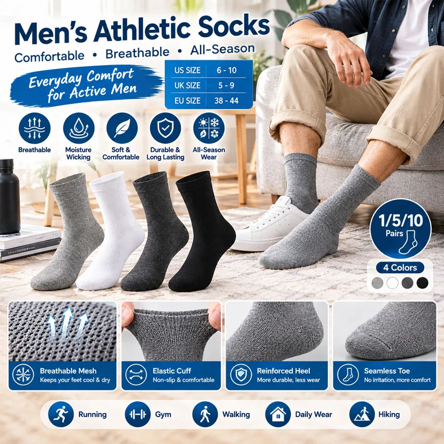 10/5/1Pairs Men Women Ankle Socks, 168 Needle Craft Breathable Sweat Wicking, All Season for Sports Business Casual Holiday Gift