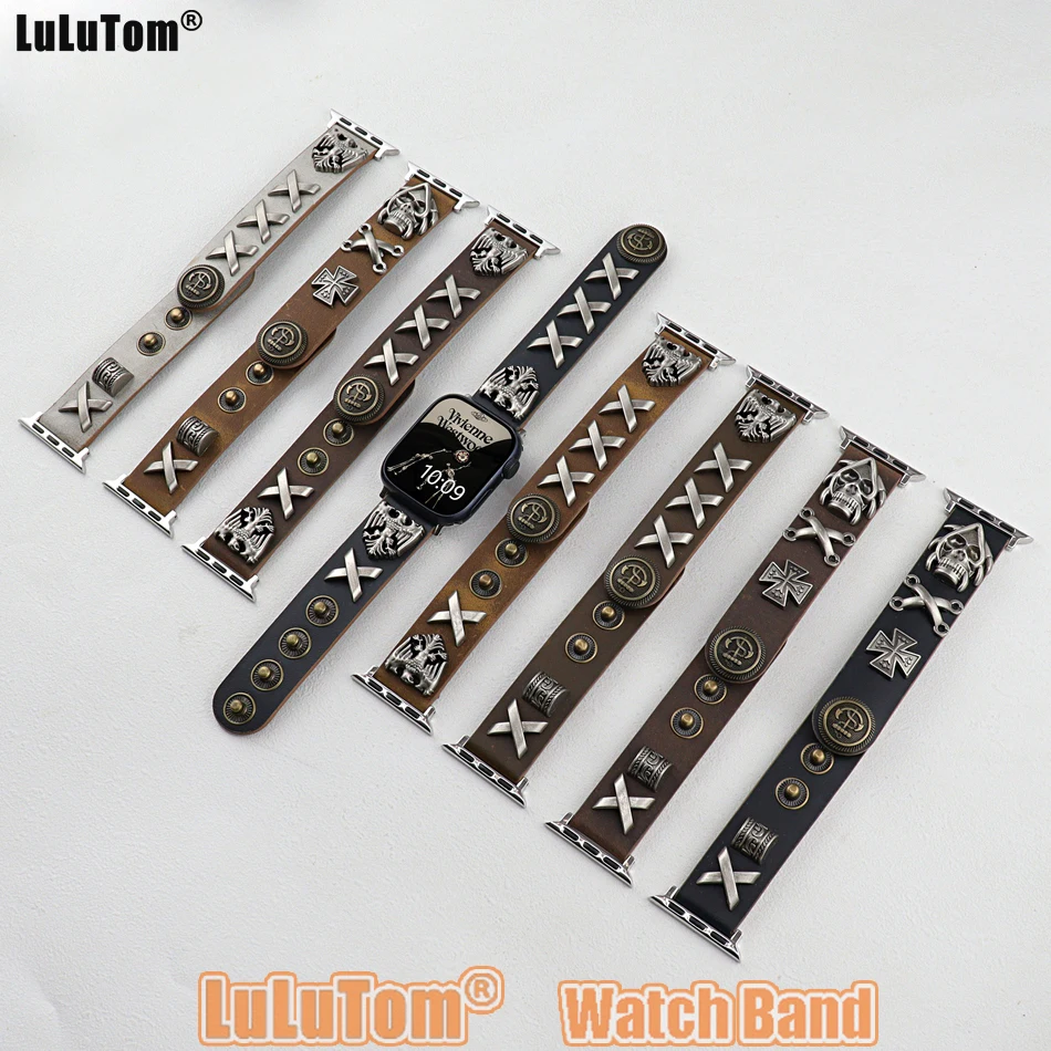 Retro Leather Strap For Apple Watch Band 49mm 41mm 45mm 38 44mm 40mm Punk Rivet Bracelets For iWatch Series 9 Ultra 2 8 7 SE 6 5