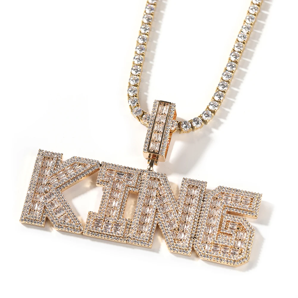 THE BLING KING CZ Bold Baguette Letters Pendant Custom Name Necklace For Men Iced Out Zircon Gothic HipHop Personalized Jewelry