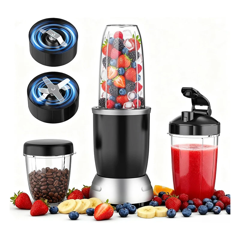Teendow BL916AB 2-in-1 Smoothie-Mixer & Kaffeemühle 1200W, 25000 U/min, persönlicher tragbarer Mixer mit 3 Reisebechern, selbstreinigend, perfekt für Zuhause, Outdoor, Camping.