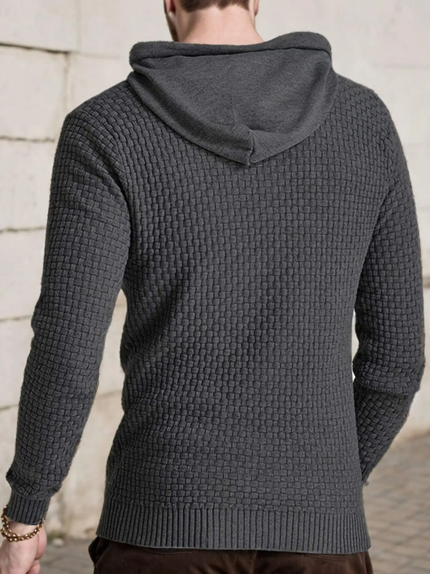 سويت شيرت رجالي بقلنسوة كاجوال بأكمام طويلة برباط وافل وسترة بغطاء للرأس بقصة ضيقة #6