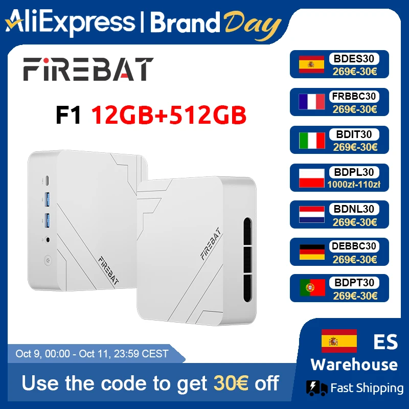 Firebat F1 Mini PC AMD Ryzen 5 7640Hs 12Gb DDR5 512Gb SSD Windows 11 Wi-Fi 6 BT5.2 USB4.0 Computer Desktop da Gaming Mini