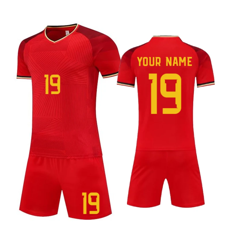 Red Fury Soccer Set Men Kids Custom Name Number 19 Youth Star Football Jersey Shirt Shorts Kit Personalized Training Uniform
