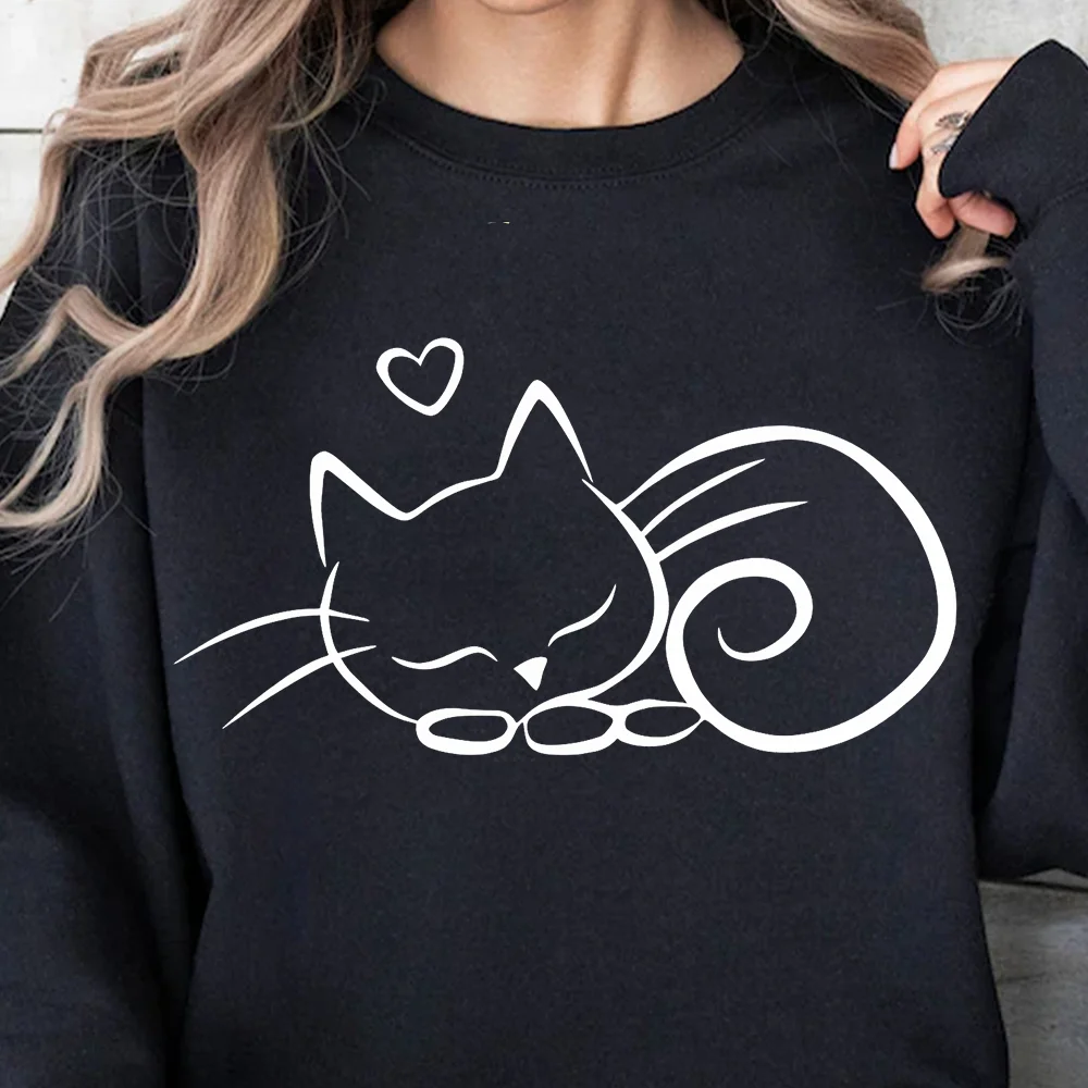 

Милый кот, спящие женщины, кавайные толстовки с принтом кошек, забавные толстовки с героями мультфильмов, женские модные 90-х годов, топ в корейском стиле, осень-зима