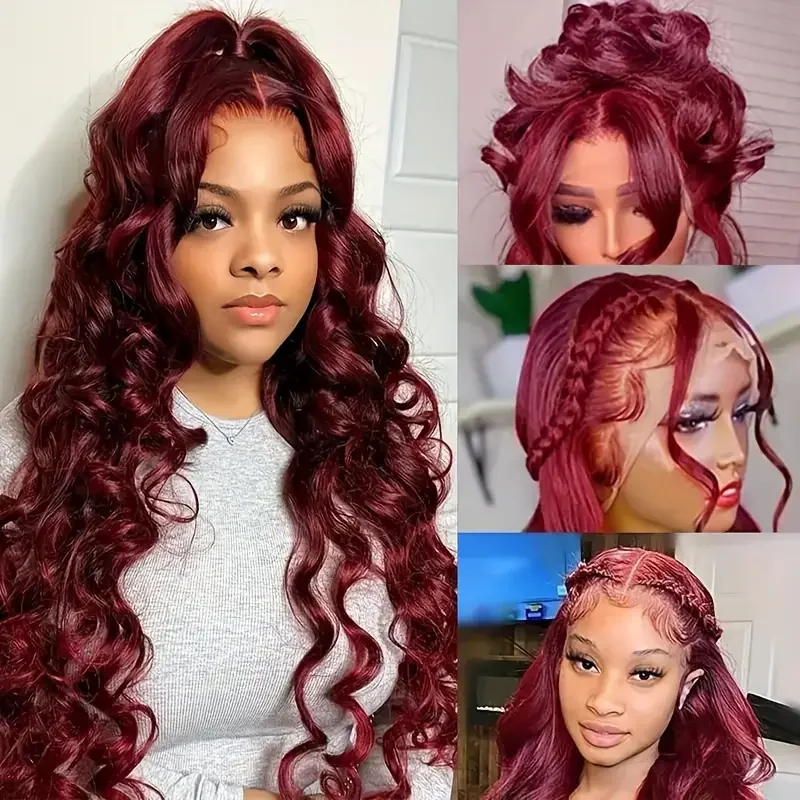 99j Burgundy 13x4 Lace Front Wigs Body Wave 13x6 Lace Front Wigs Human Hair Brazilian Red Curly Wigs 100% Human Hair