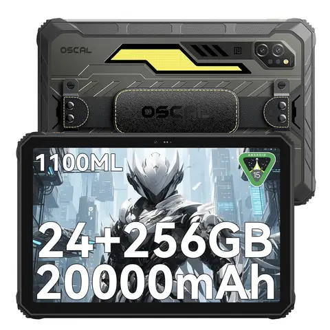 OSCAL Spider 10 Rugged Tablet, 11 Inch Android 15 Tablet PC, 1100ML Camping Light, 24GB 256GB,Dual 4G SIM, 20000W Battery