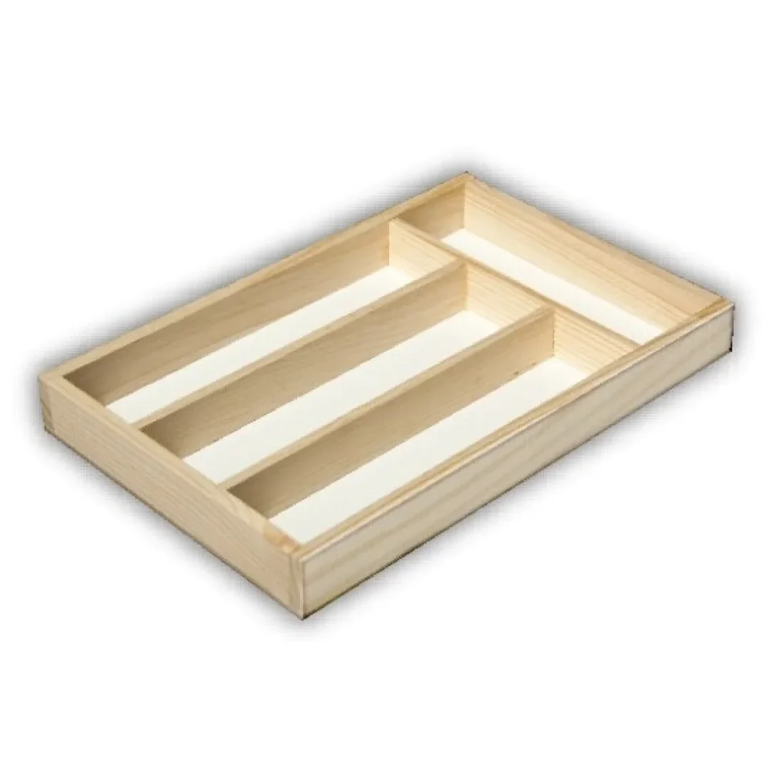 Cubertero artesanía en madera natural com 4 compartimientos
