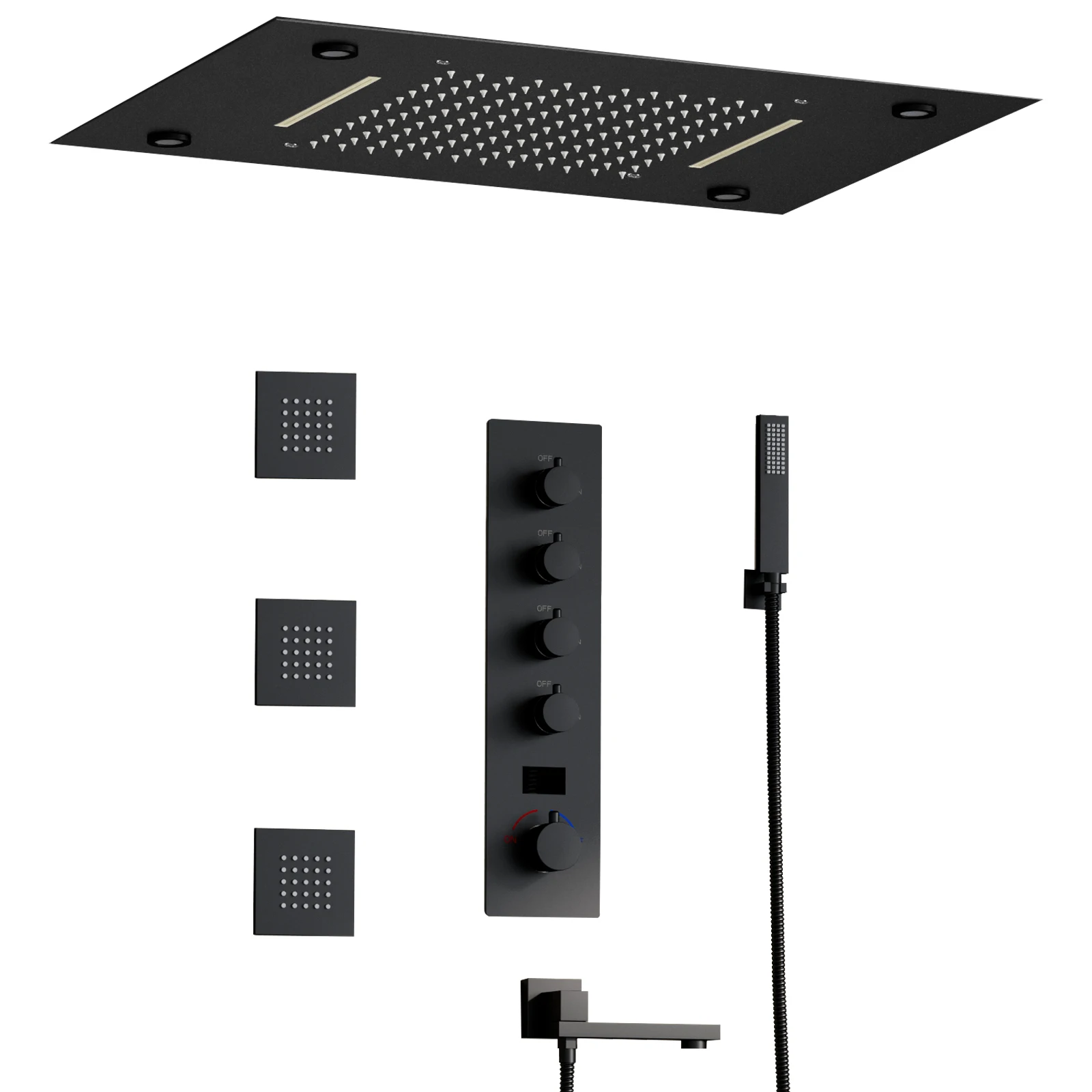 Modern Temperature Display Rainfall Showerhead LED Ceiling Mounted Bath Shower Faucet System Cold and hot Bathroom Shower Set