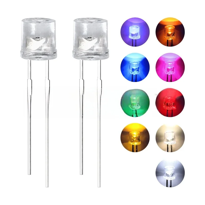 Diodes électroluminescentes, lot de 100 pièces de 5mm à sommet plat, éclairage 9 couleurs, ampoule lumineuse, composants électroniques