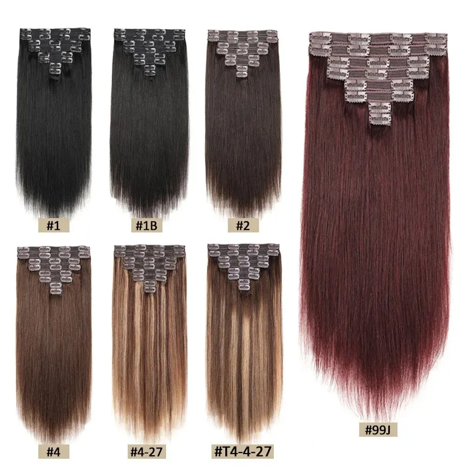 Extensiones de cabello humano Real para mujer, cabello con Clip, 8 piezas, 12-22 pulgadas, color rojo vino borgoña