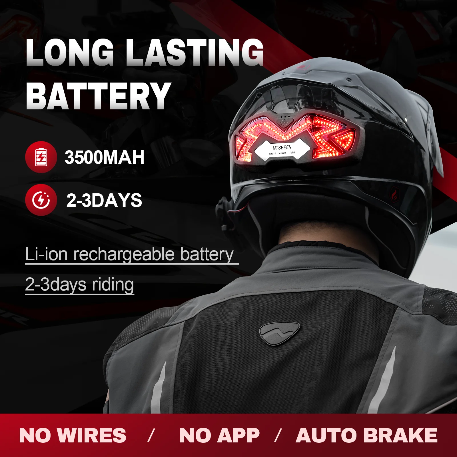 MTSEEEN オートバイヘルメットブレーキライト LED、超高輝度、バイク用