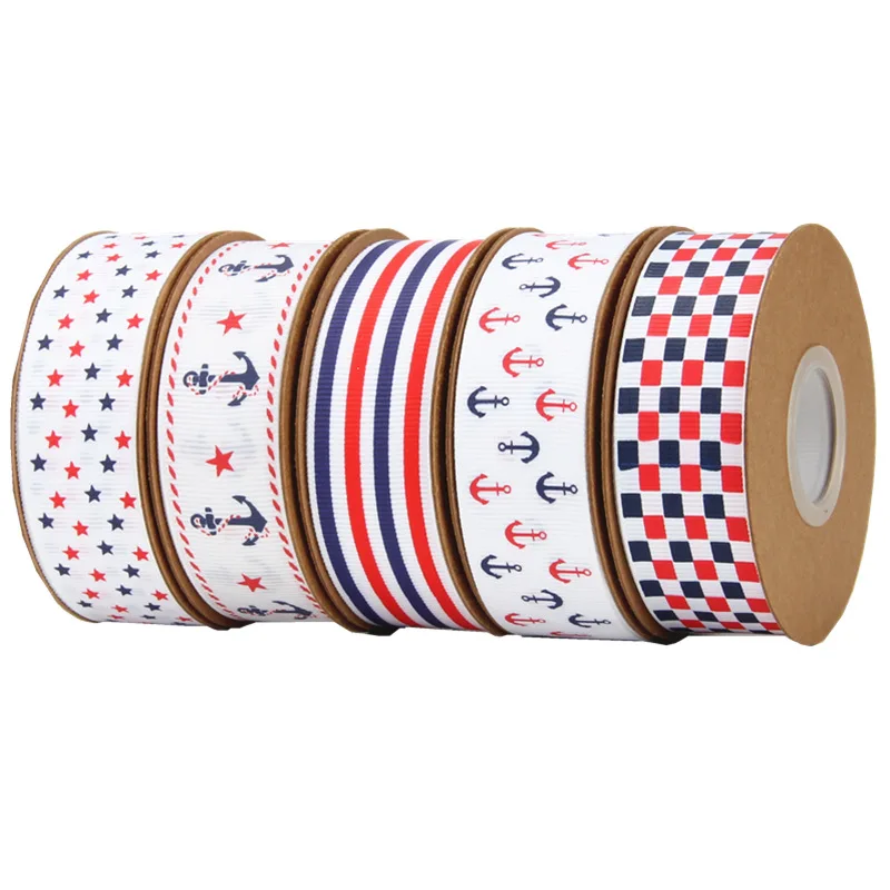 

Cartoon Anchor Printed Grosgrain Ribbon 25mm Single Faced Craft Sewing Material Supplies Cake Home Decorative Gift Box Packing