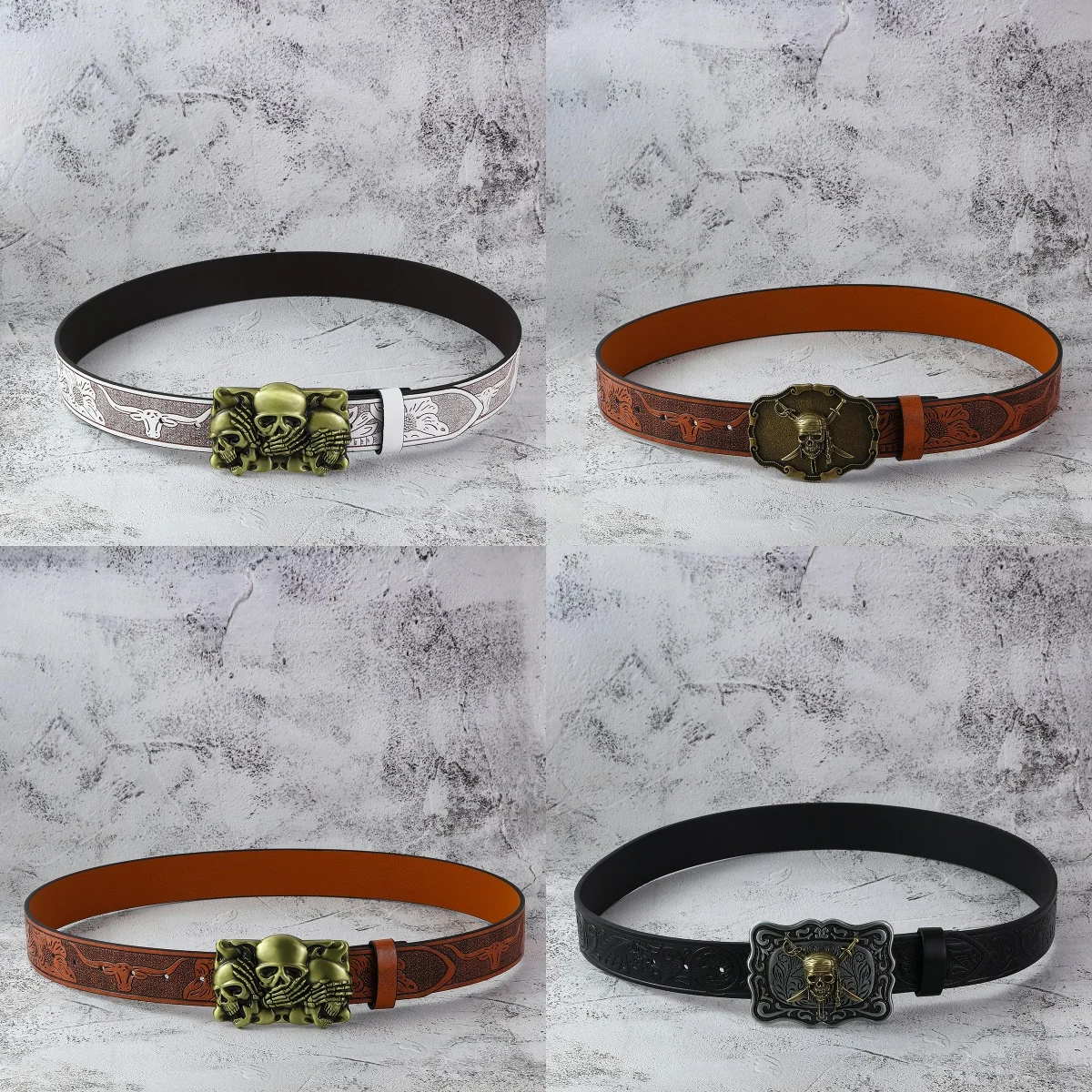 เข็มขัดลายกะโหลกปาล์มสไตล์เรโทรดาร์กโกธิคพังก์ 1 เส้น เข็มขัดสำหรับใส่ในชีวิตประจำวัน