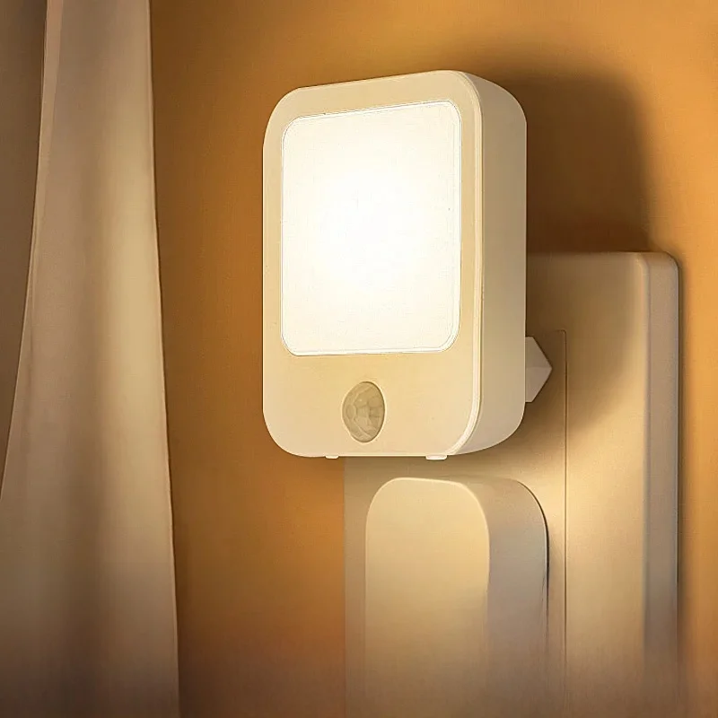 Lampka nocna z czujnikiem ruchu i diodą LED, wtyczka EU/US, lampki nocne dla dzieci, bezprzewodowa lampka nocna na stolik nocny do sypialni. — zdjęcie 2