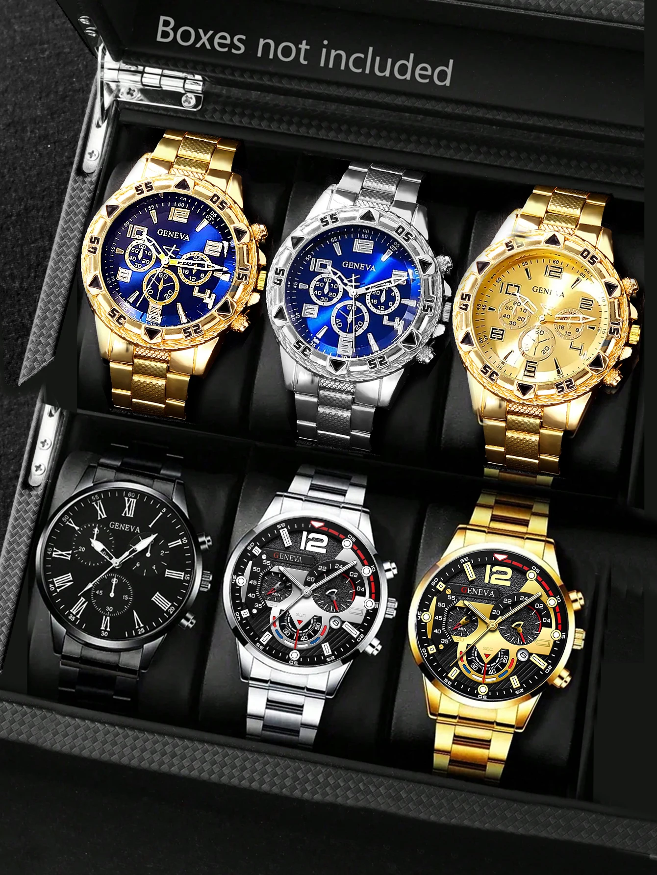 6-Piece Set, Men's Fashionable Large Quartz Watch, Round Dial, Calendar Function, Suitable for Daily Casual Wear, Versatile for Various Occasions, Travel, Business Trips, and as a Gift, a Nice Holiday Gift.