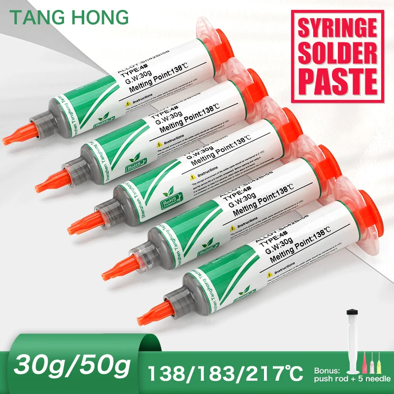 138/183℃ Solder Paste Syringe Flux for Soldering SMD BGA IC PCB Needle Tube Tin Sn42bi58 Welding Paste Welding Components