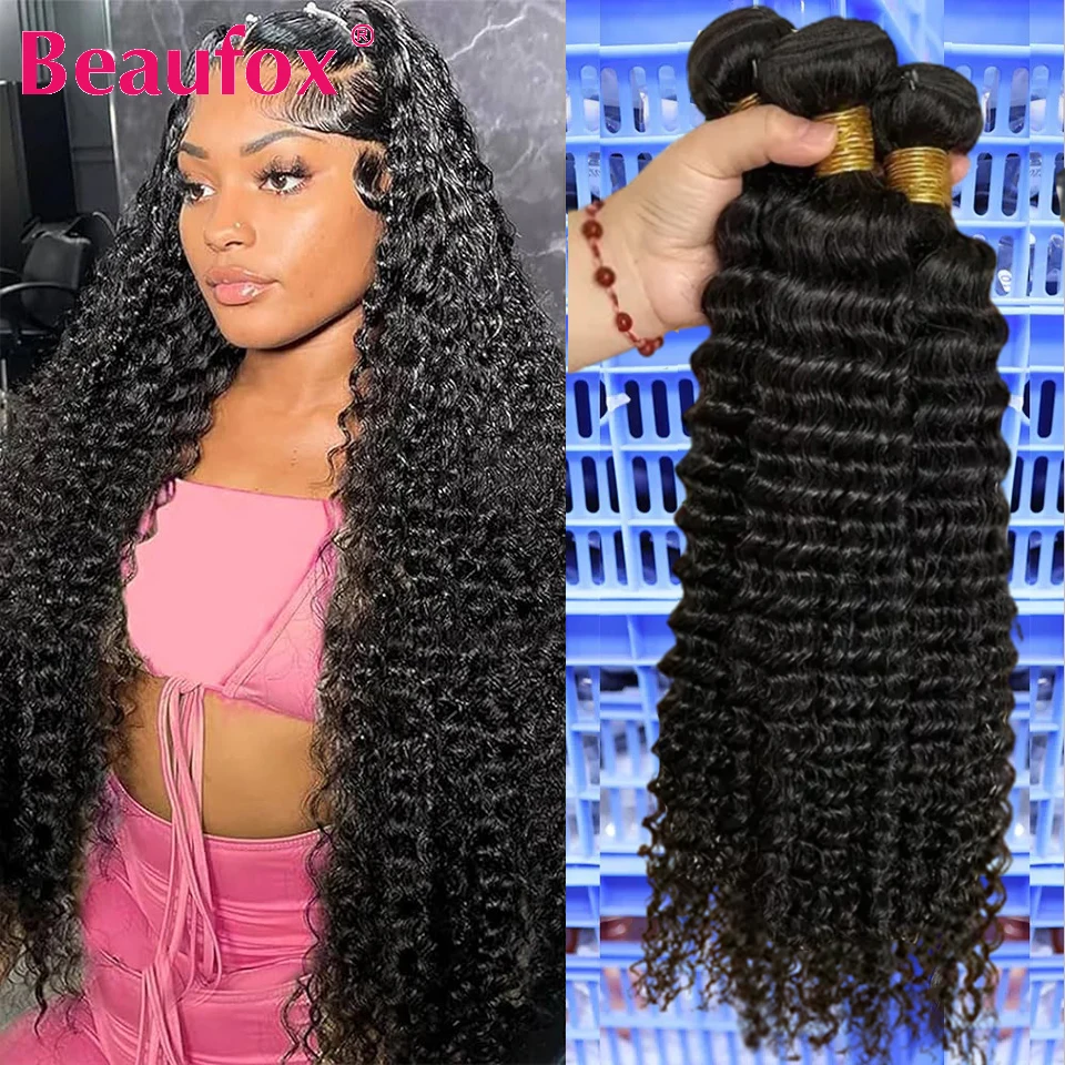 Beaufox Deep Wave Bundles Indian Hair Weave Bundles Human Hair Bundles Remy Extensions Double Weft Curly Human Hair Weaving