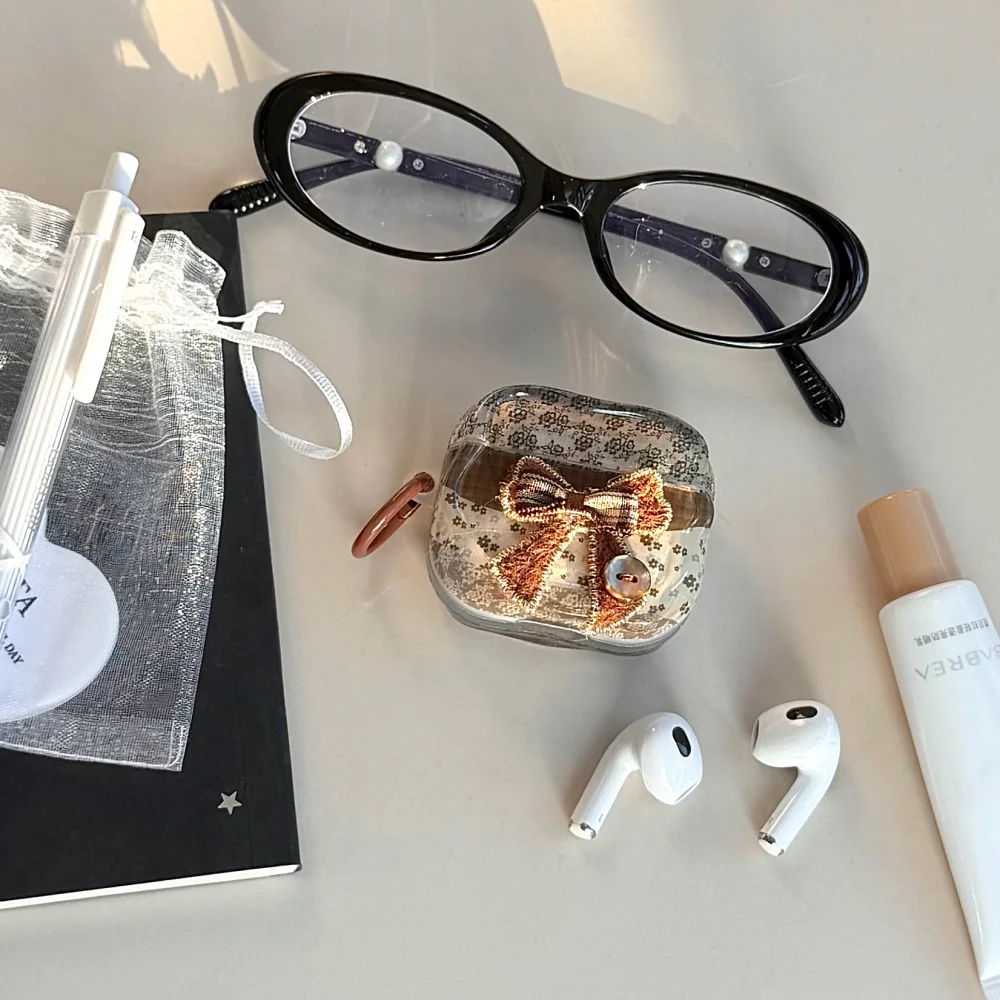 

Fashionable floral stitching bow embroidered headphone protective case, suitable for AirPods 4/3/2 Pro/2/4, new protective case