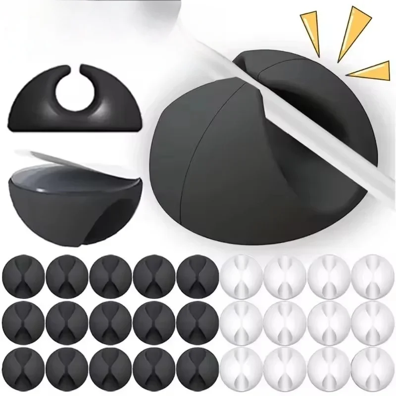 Enrouleur de cùble rond, 5/50 piÚces, organisateur, Clips de cordon de chargeur, gestion bien rangée de bureau, support adhésif de fil, pince dans la maison, le bureau et la voiture