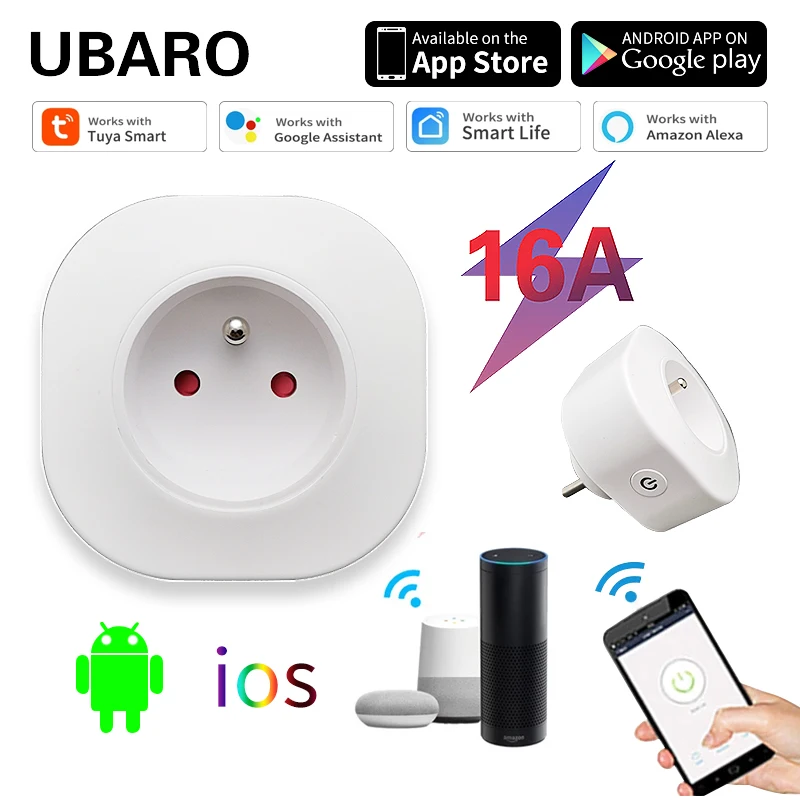 Ubaro Wifi Smart Socket France Tuya App Control Support Google Home Alexa Voice Plug Timing Power Outlet 100-240V Home Appliance