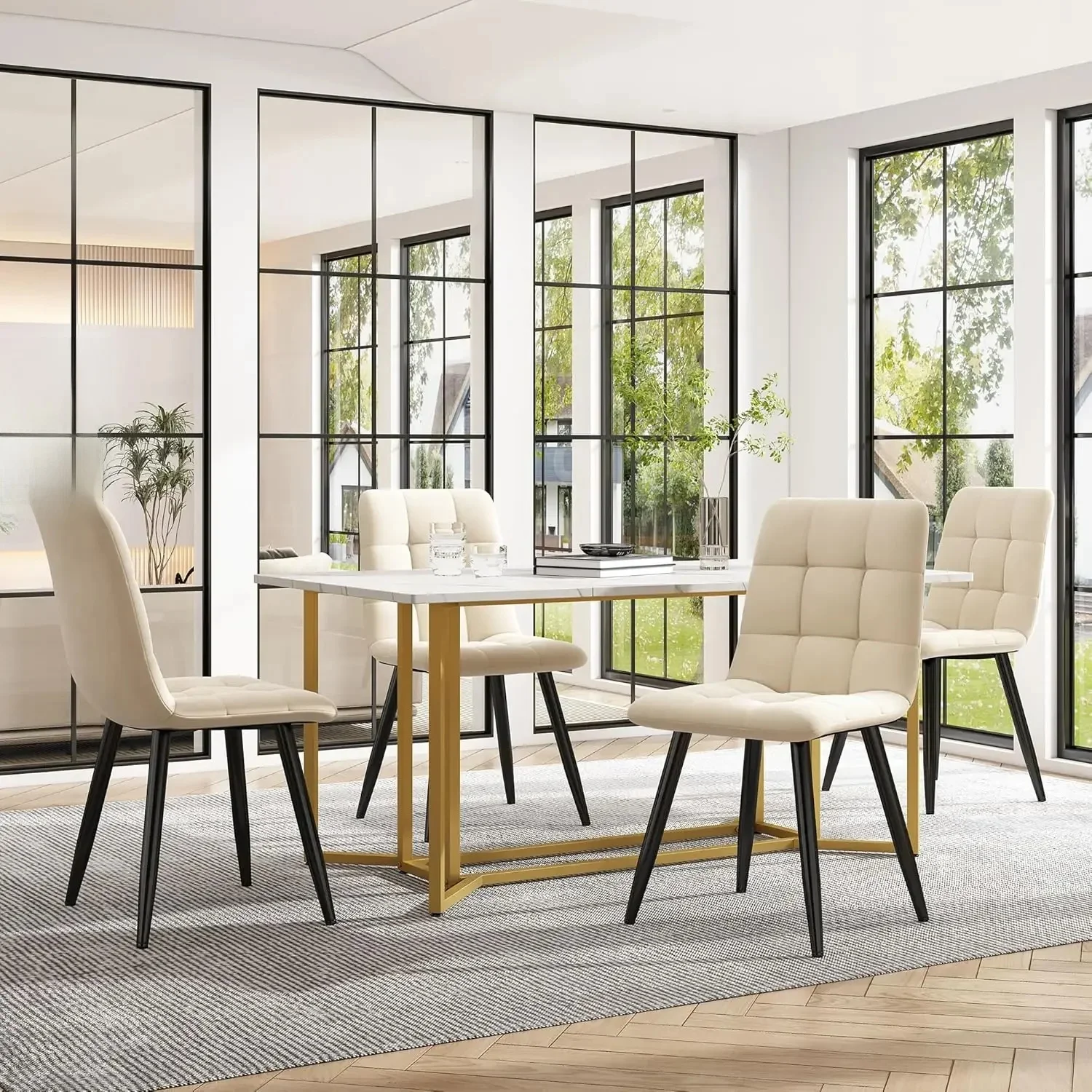 Rectangular Table 1-pcs Kitchen Table Metal Frame in Modern Marble Pattern with Adjustable Feet for Dining Room Living Room