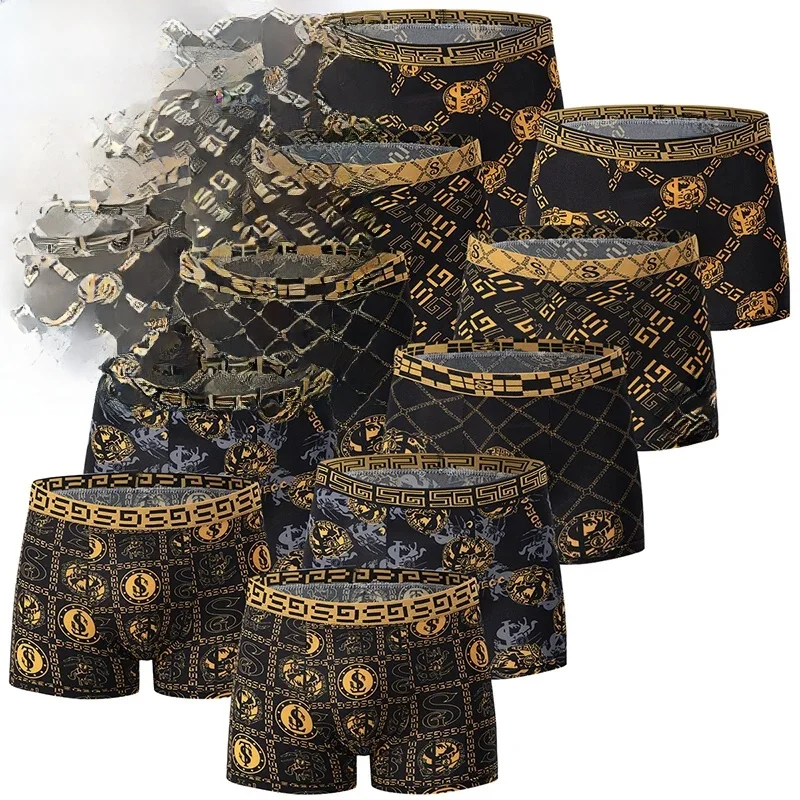 5/10 Pack Heren Zwart Goud Gedrukt Boxerondergoed Comfortabel en Veelzijdig Grote maten Sexy Jonge Heren Vrije tijd Sport Strand sh - afbeelding 2