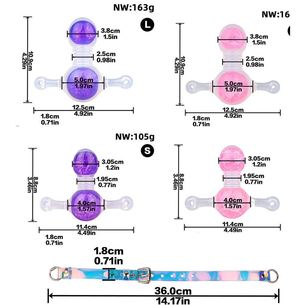 Double Ball Gag with Holographic Crystal Ice Oral Restraints Silicone Mouth Plug BDSM Sex Toys for Women Couples Roleplay Games view 5