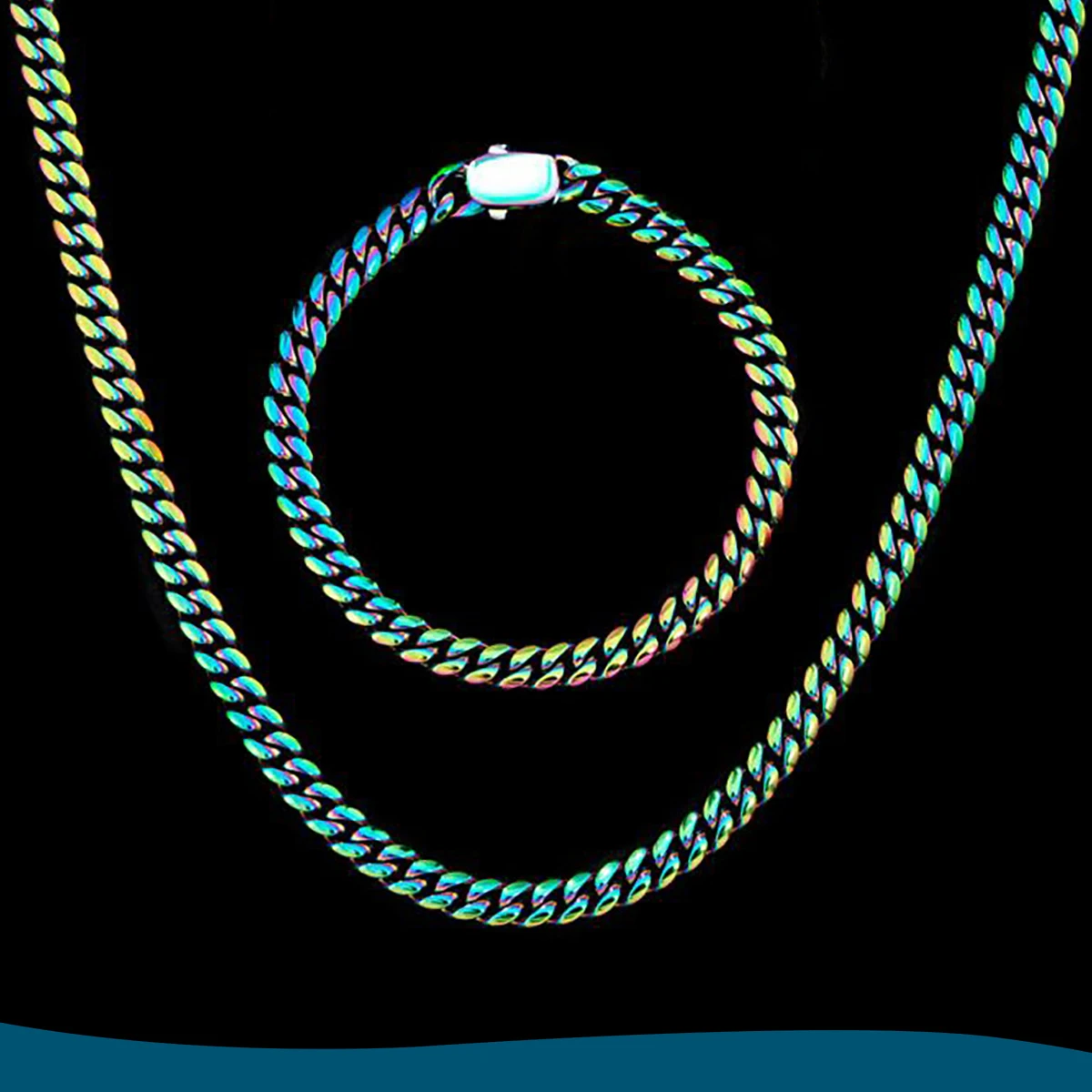 

8mm Rainbow Colorful Stainless Steel Cuban Link Chain, Hip Hop Multicolor Chain Necklace for Pendants